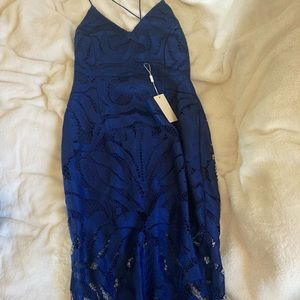 Blue dress, strappy back, size large